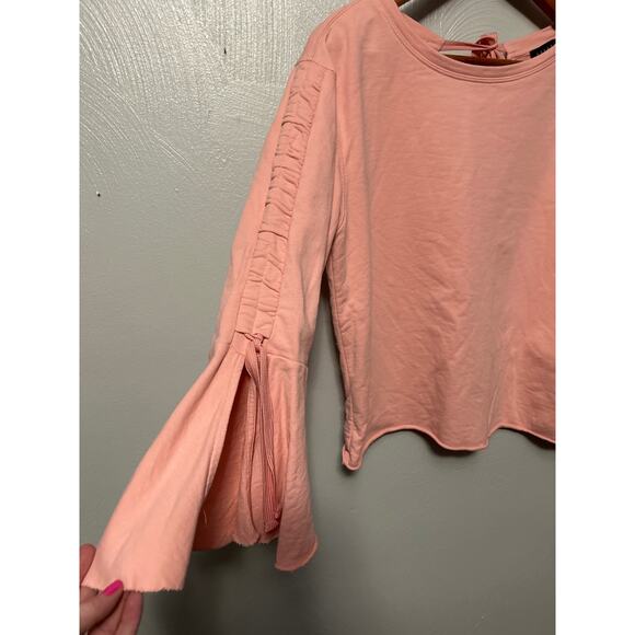 Sanctuary Pink Oversized Long Sleeve Crew Neck Back Bow Raw Edge Sweatshirt XS - Picture 4 of 12